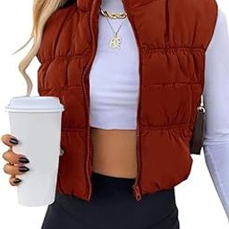 CRAMPLE® Puffer Vest Women Zip Up Stand Collar Sleeveless Down Vests Crop Oversized Padded Gilet Jacket-3