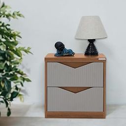 Royaloak Genting Malaysian Side Table - Engineered Wood | Melamine with Vertical Fluting | Modern Design | Drawer Storage with Telescopic Channels-18