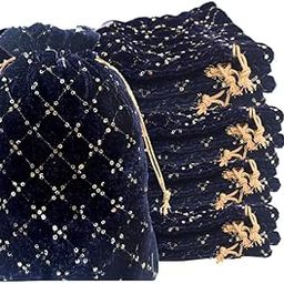 7x9 inch 25 pcs Medium Velvet Embroidered Women Potli for ladies for return gifts| Traditional Indian Goody Bags Navy Blue Drawstring Pouch for Wedding Gift Jewellery Packaging Party Favors-image-40