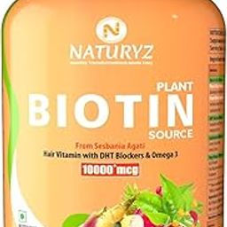 NATURYZ 100% Plant Based Biotin Tablets with High Protein Vitamin DHT Omega 3 for Strong Hairs,Nails Growth & Glowing Skin - 60 Tablets, 100 grams-image-12