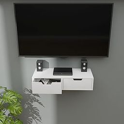 ETIQUETTE ART Floating TV Shelf Wall Mounted Media Console, Router DVD Shelves, for PS4/Cable Box/DVD Players/Game Console Streaming Media Equipment with 2 Drawer (White)-image-66