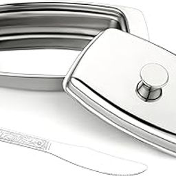 AMBA'R Stainless Steel Butter Dish with Lid, Butter Plate with Free Steel Butter Knife, Stainless Steel Butter Box/Butter Container with Lid 250G.-26