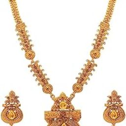 rrsd10471s Latest Stylish Long Design Necklace Set for Women Wedding Traditional Jewellery Set for Women (Antique Gold)-image-17