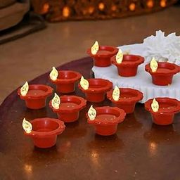 FIRAGE Water Sensor Led Diyas, Flameless & Smokeless Decorative Candles Led for Diwali,Office Home Décor Big Flame Water Diya for Home Decoration, Diwali Decoration (LEDDIYA12, 12, Count)-image-9