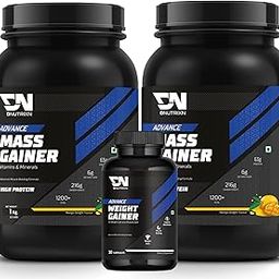 DNUTRIXN Advance High Protein Mass Gainer |Protein 63G | Calorie 1200+Kcal | Multivitamin With Weight Gainer Tablets 30N | Combo Pack (2 KG, Mango Delight)-image-24