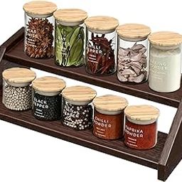 OXMIC 2-Tier Wooden Spice Rack Kitchen organizer rack, stand for kitchen's storage rack, kitchen organizers, kitchen storage rack, 34.3x17.8x15.2 cm, Dark Brown-image-47