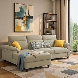 GRAPEWOOD Nelson LHS 4 Seater L Shape Sofa for Living Room (Cream Fabric) Premium Fabric Sofa Set-image-96