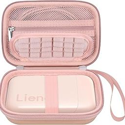 Elonbo Carrying Case for Liene 2x3” Photo Printer, Portable Instant Printer Travel Holder, Mini Picture Printer Bag. Mesh Pocket Fits Photo Paper, Cable. Pink+Inside Pink-28