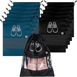 Kuber Industries Pack of 12 Shoe Bags | Shoe Bags for Travel | Non-Woven Shoe Storage Bags | Storage Organizers Set | Shoe Cover with Transparent Window | Shoe Dori Cover | Navy Blue & Black-61