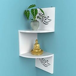 FABULO Wood Glossy Zigzag Wall Mount Corner Display Storage Organizer Shelves for Wall Decoration of Home / Office (White) - 2 Tier - Set of 1-image-20
