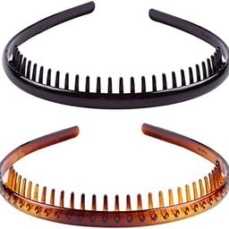 Set of 2 Fashion Plastic Headband Teeth Comb Hairband Hair Hoop Accessory for Women's Lady Girls (Black +Brown)-12
