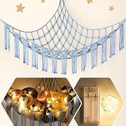 Fringe Corner Toy Hammock with Loops | Soft Toy Net Organizer for Wall Storage-image-99