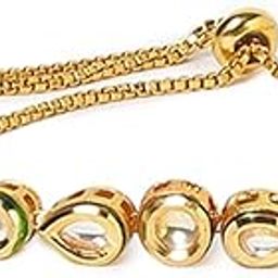 Bracelet for Women and Girls Fashion Golden Kundan Bracelets for Women and Girls | Gold Plated Charm Chain Bracelet | Birthday Gift for Firls & Women for Wife-image-95