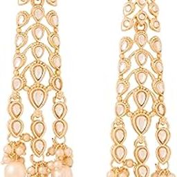 Chandbali Earrings | Traditional Gold Plated Kundan Pearl Earrings | Ethnic Long Earrings-image-68