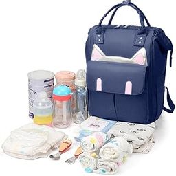 BabyMoon Mother Diaper Bag Lightweight Multifunctional Travel Unisex Diaper Backpack | Blue Kitty-image-17