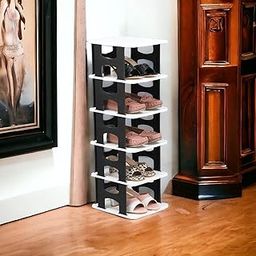 zuku 6 Tier Shoe Rack, Shoe Racks for Closet, Free-Combination Narrow Shoe Storage Organizer for Bedroom & Entryway, Space Saver Stackable Shoe Shelf(Black)-0