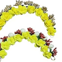 Arooman™ Bridal Artificial Flower Hair Juda Tiara/Gajra Hair Accessories for Women & Girls, Pack_02, Color-Yellow-image-87