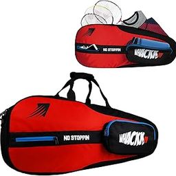 Drive | Unisex Lightwieght Tennis Badminton Squash Equipment Cover Kit Bag Shoe Pocket | Air Ventilated Pocket for Wet Clothes | 4T 6B Racket | Backpack & Duffel (Red Black)-image-48