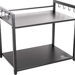 Metal Microwave Stand || Microwave & OTG Stand for Kitchen Counter|| Double Platform for Extra Storage with Hooks|| Kitchen Oven Rack(Black, Tiered Shelf)-23