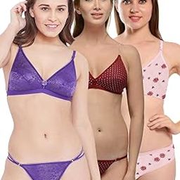 Non-Padded Women`s Solid Polka Floral Printed Lingerie Bra Panty Combo Packs for Honeymoon Small to 3XL-picture-45