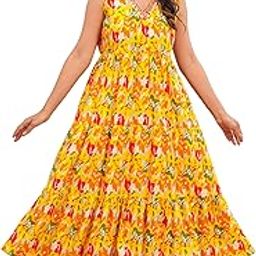 Women Flower Print Anarkali Maxi Gown Dress for Casual one Pics Western Sleeveless V Neck Viscose Rayon, Below Knee Length Nighty.-image-77