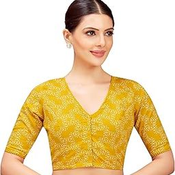 Women's Pure Cotton Half Sleeve Katha Printed Saree Blouse-image-93