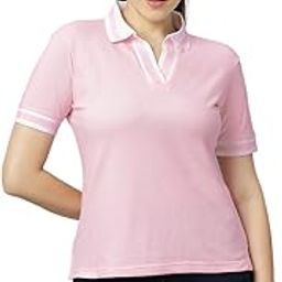 Women Polo V Neck Collar Tshirt | V Neck Stripe Style | Short Sleeve (Available Upto 5XL Plus Size)-image-3