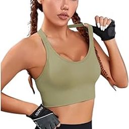 Women's Cotton Cross Back Sports Bras | High Impact Full Coverage Wirefree Adjustable Back Hook | Workout Running Yoga Bra (183 SN Green-M 34B)-image-73