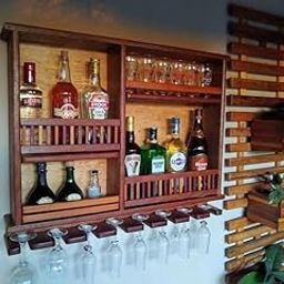 OGESTA Wooden Wall Mounted Wine Rack, Bar Cabinet with Glass Storage, Wall Hanging Mini Bar for Home Wine Rack/Holder Upside Down Glass Hanging Organizer-image-34