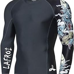 Men's Long Sleeve UPF 50+ Baselayer Skins Performance Fit Compression Rash Guard-CLYYB Asym Werewolf Size LG-image-86