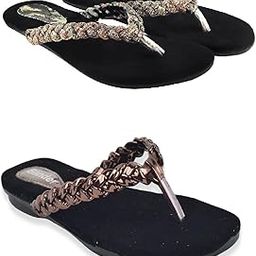 Women's Braided Strap Flip Flops, Black Velvet Footbed, Crystal Embellished-13