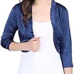 Women's Short Satin 3/4 Sleeve Bolero Jacket, Open Neck Shrug, Formal Wear, Solid Pattern, Soft Fabric, Classic Style-image-123