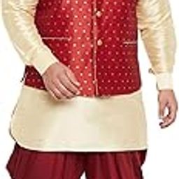 Men's Silk Blend Jacket Kurta Dhoti Set-image-32