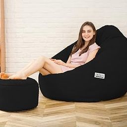 LEXAVI Brand® - Bean Bag with Footrest Filled with Beans, 4XL Large Jumbo Size in Faux Leather - (4XL, Black)-picture-26