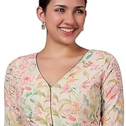 Women's Multicoloured Linen Printed Saree Blouse-5