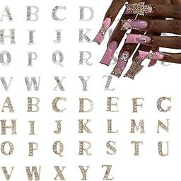 Pizadix 52 Pieces 3D Silver and Gold Nail Pendants, Letter Pendants for Nails, Nail Letters, Alphabet, Rhinestones, Letters, Nail Pendants for Nail Art, Design, Decoration, DIY Crafts-picture-3