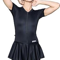 ROVARS RRovars Women Poly Jersy Frock Style Swimming Costume for Women Half Sleeves Half Length with Front Zipper (Without Pads)-image-37