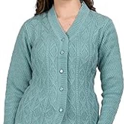 Lady Willington Women Woolen V-Neck Self Design Cardigan Heavy Rainbow Fabric Winter Wear Pure Wool Cardigans for Women Sweaters Fully Warm Cardigan Free Sizes-image-96