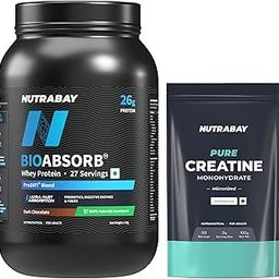 Nutrabay BioAbsorb™ Whey Protein Powder - 1kg, Dark Chocolate | India's First Protein with ProDiFi™ + Creatine Unflavoured 100gm-image-1