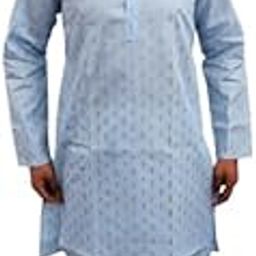 Men's Pure Cotton Embroidered Sequined Sky Blue0010 Kurta Set0KK-image-8