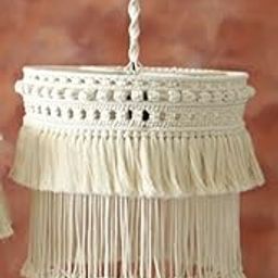 GUL DECOR | Cotton Macrame Handmade Chandelier, Boho Unique Lighting Lamp Shade Ceiling, Roof Hanging Jhumar Handcrafted by Indian Artisans for Bed Guest Room Gifting, Off-White,-image-6