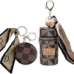 AMYCAUR Compact Mirror Keychain with Silk Bow, Round Checkered Design, Double-Sided Travel Mirror for Purse, Keychain Mirror for Women, Small Mirror for Makeup (Pack of 2 Items)-42