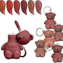 2in1 Teddy Bear Keychain lip Gloss Lipstick Set | Matte Velvet Long Lasting Liquid Lipstick |-14