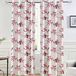 (N) Cherry Blossom Bird Print Curtain Panel with Grommets, White Background, Pink Floral Design, Living Room Window Treatment,2 Panel,7 Feet 50"X 85" (Approx)-image-93