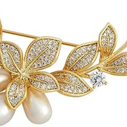 Fashion Jewellery Pearl Gold Polished Copper Trendy Zircon Saree Brooch, Best for Bridal Wear & Special Occasion - 449857-image-21