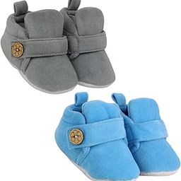 Baby Boys & Girls 6 to 12 Months Pack of 2 Pair Velvet Hook & Loop Booties (SkyBlue,Grey) BT787andBT1590-image-89