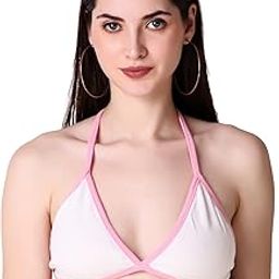 Backless Sleeveless Solid Beachwear Back Tie Up Women Trendy Top Rib Knit/Ribbed Women's Crop Cami Tank Bikini Top for Women | Beach Top (Free Size, White-SP)-picture-47