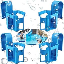 2 in 1 Pool Accessories - Above Ground Pool Cup Holder, No Spills Drink, Pool Cup Holders for Drinks, Only Fits 2 inch or Less Top Round Bar (4 Pack, Blue)-19