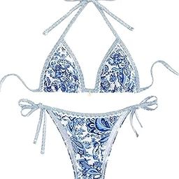 Women's Floral Printed Bathing Suit Halter Paisley Summer Swimsuit Bikinis Set-picture-21