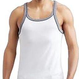 US54 Men's Super Combed Cotton Rib Square Neckline Gym Vest with Back Panel Graphic Print (Shoulder Starp Color May Vary)-image-125